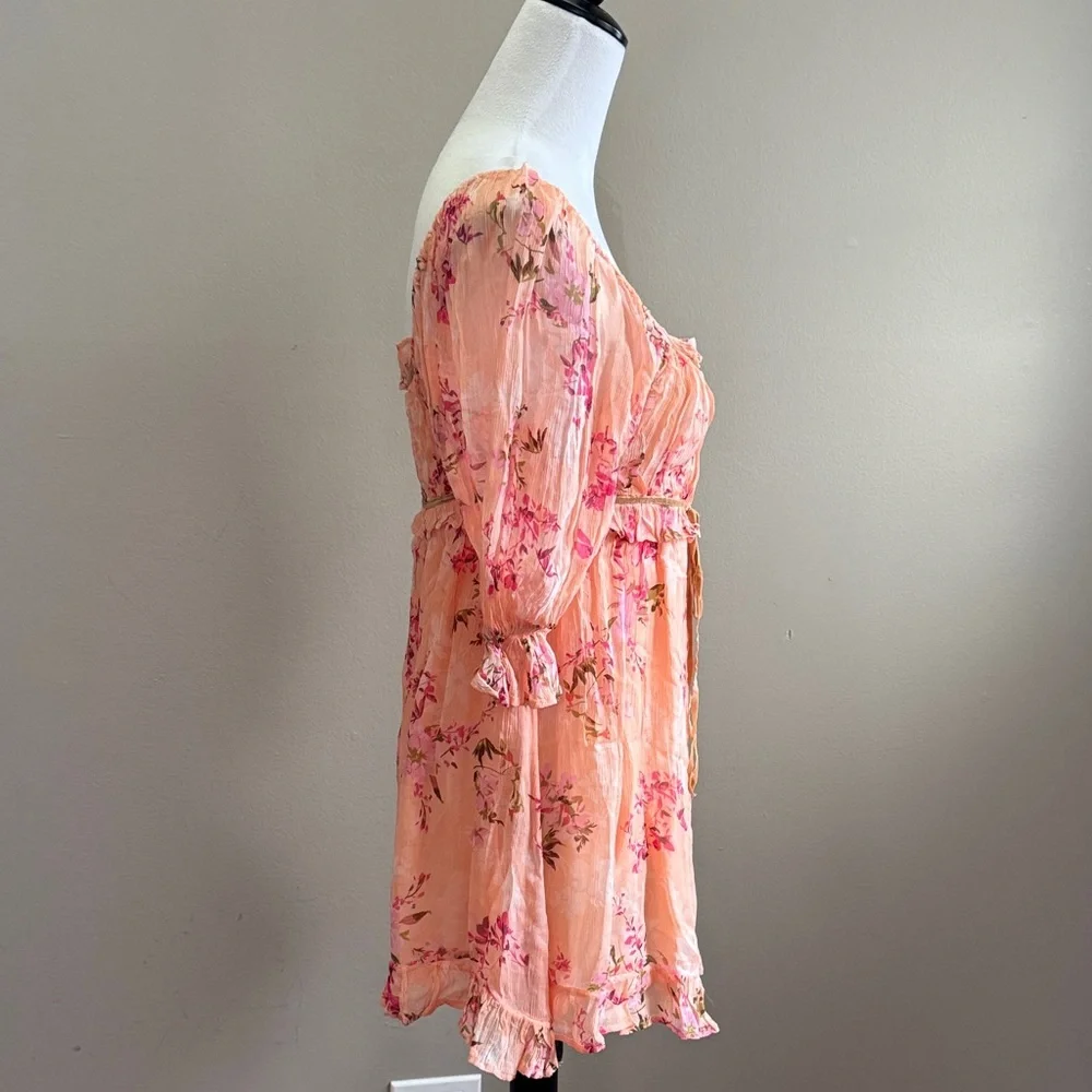 Free People Marney Square Neck Puff Sleeve Floral Printed Babydoll‎ Dress Size S